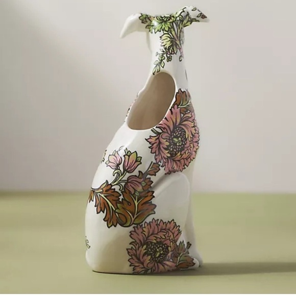Anthropologie Floral Dog Vase - White and Pink - Picture 9 of 10